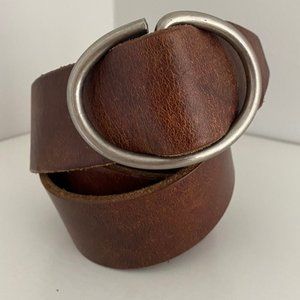 Brown J.Crew Silver Oval Buckle Belt - M